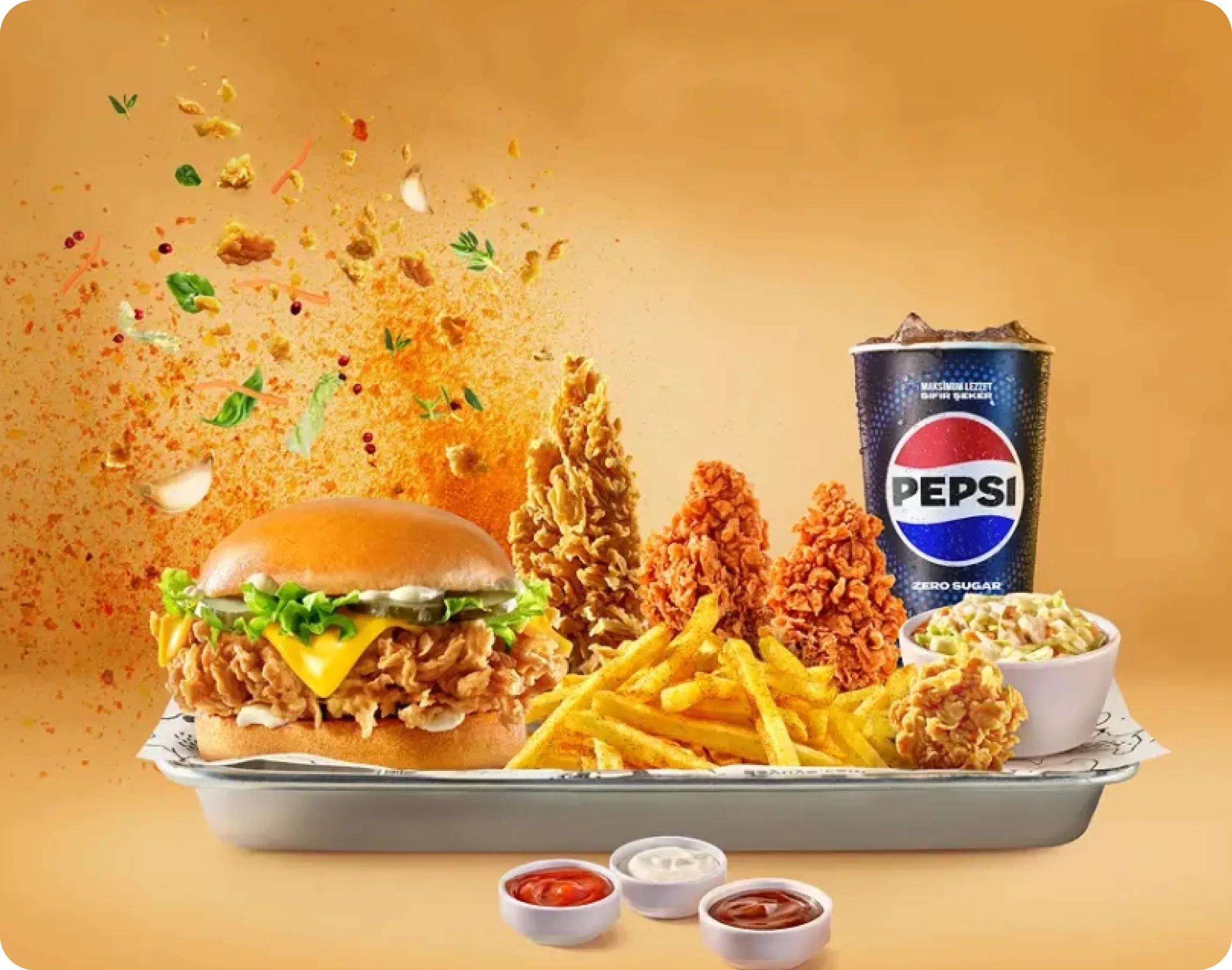 CHICKEN BURGER & SPICY WINGS